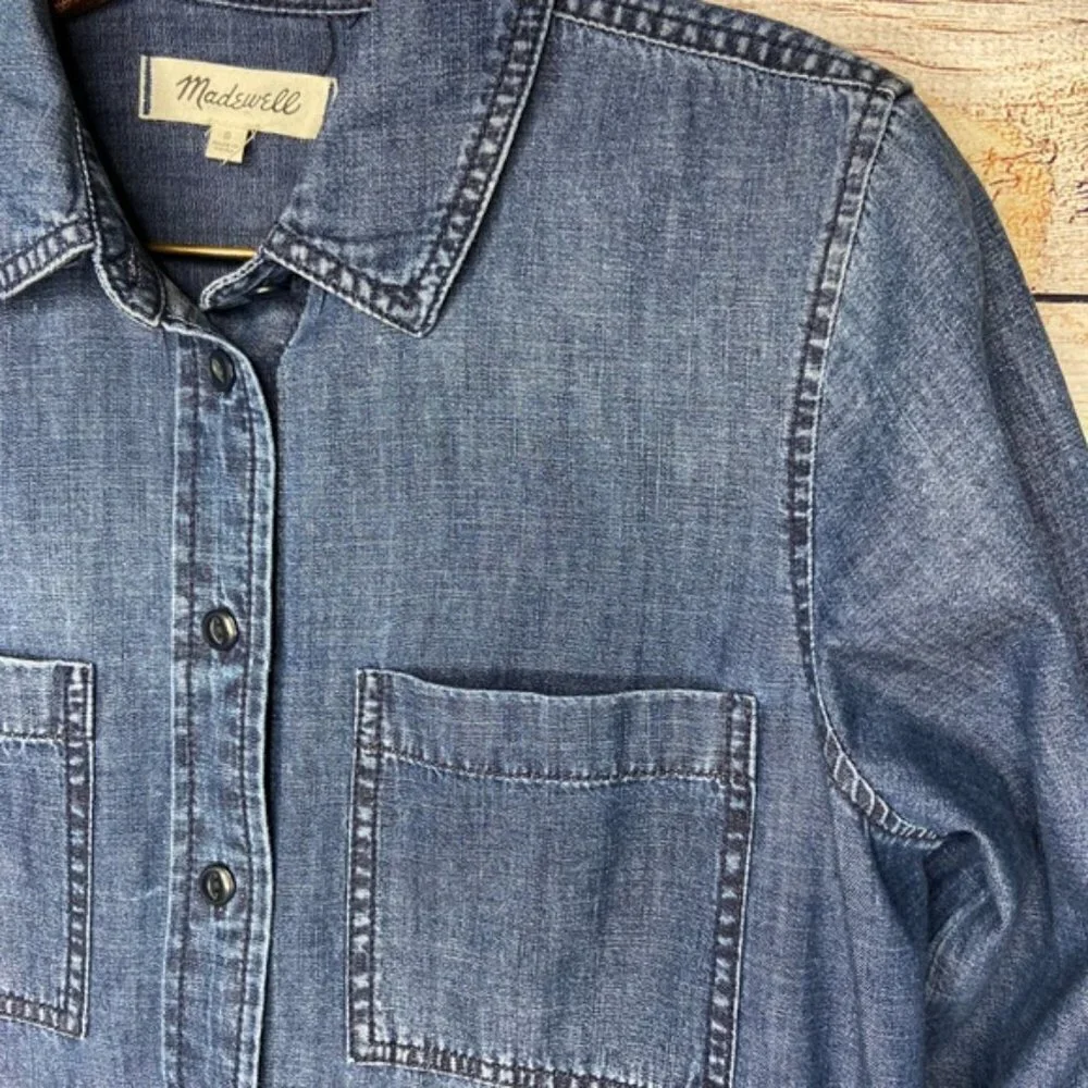 Madewell Chambray Long Sleeve Shirtdress Size S - Picture 4 of 6
